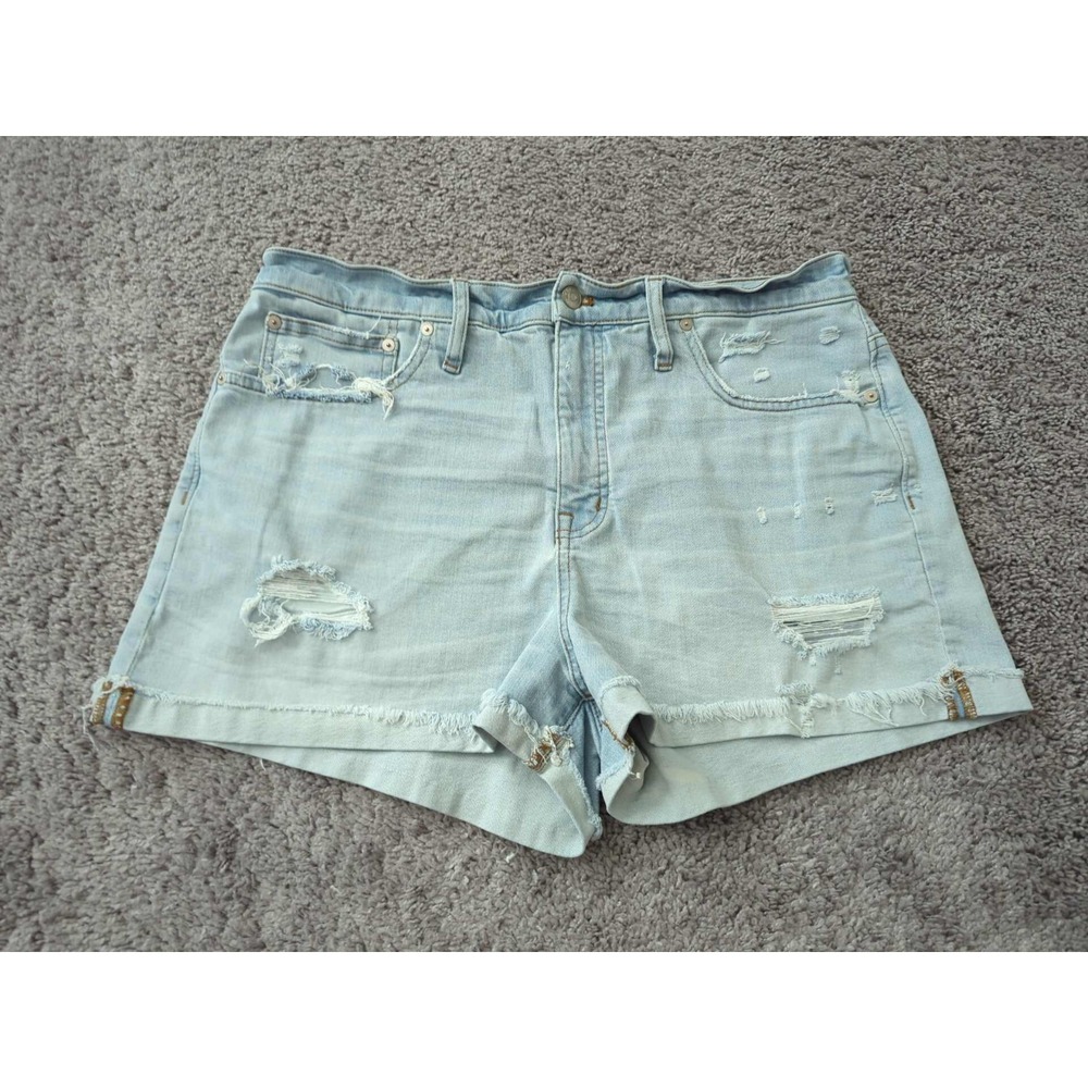 Madewell Jeans Shorts Womens 32 Light Blue High Rise Distressed Cutoff Stretch
